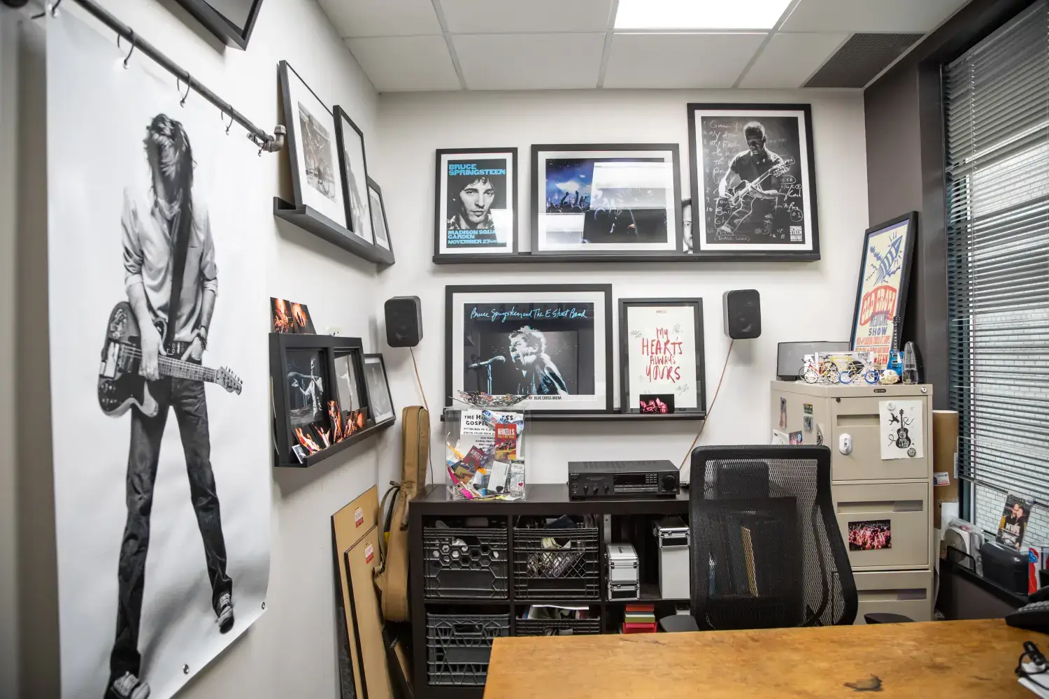 Dr. Belman's office decorated with music photography and memorabilia